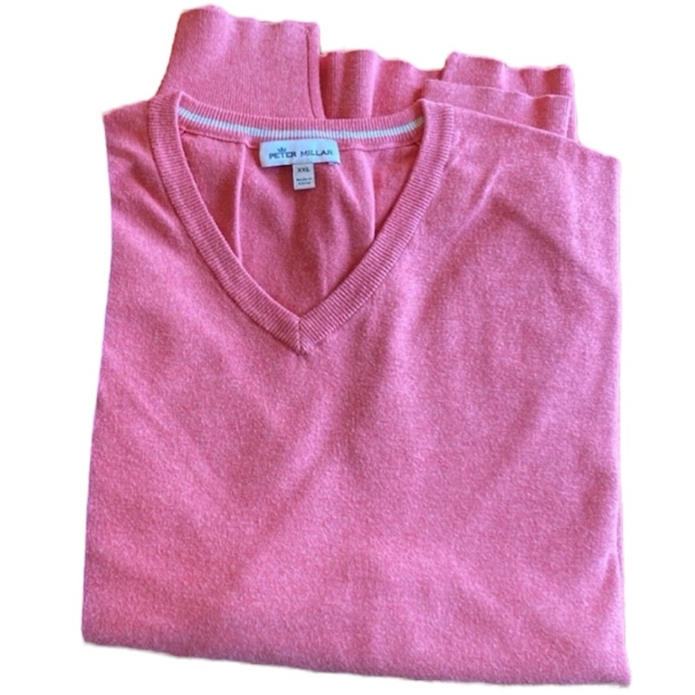 XXL Peter Millar Salmon Long Sleeve V-neck Sweater Pima Cotton Silk Cashmere 2X - Picture 3 of 8